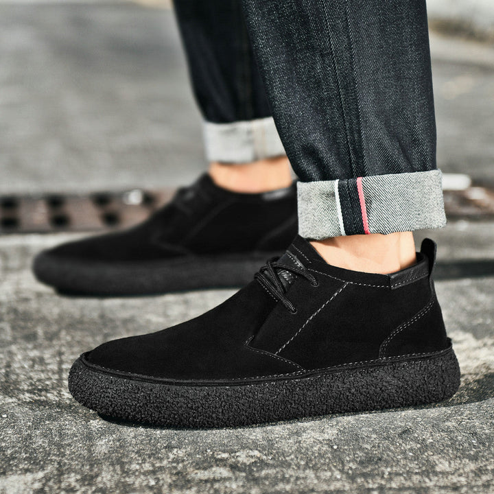 Men’s Lace-Up Shoes with Rounded Toe and Thick Sole