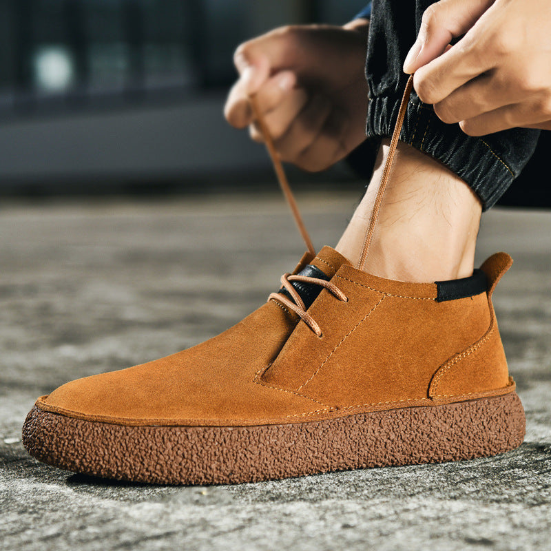 Men’s Lace-Up Shoes with Rounded Toe and Thick Sole