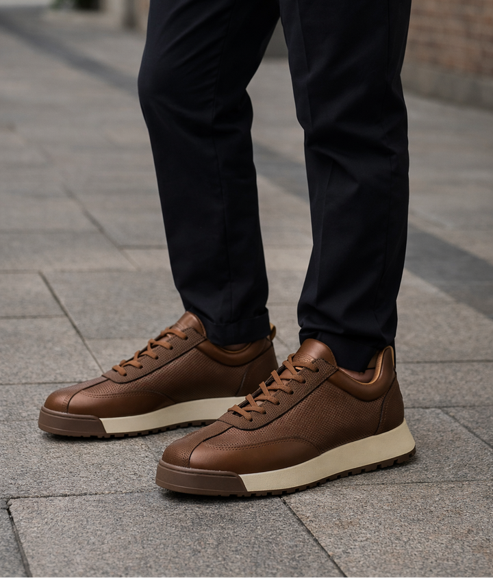 Men's Lace-Up Sneakers with Perforated Side Panels and Platform Sole