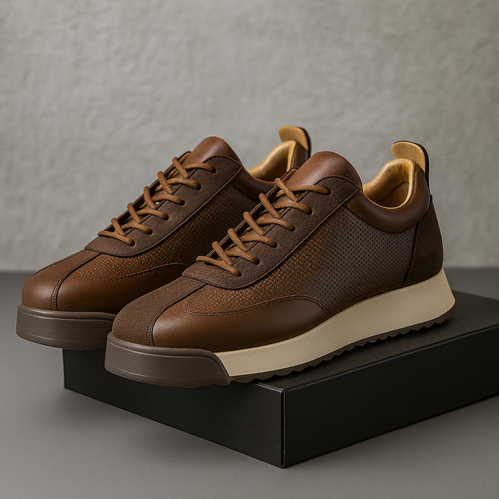 Men's Lace-Up Sneakers with Perforated Side Panels and Platform Sole