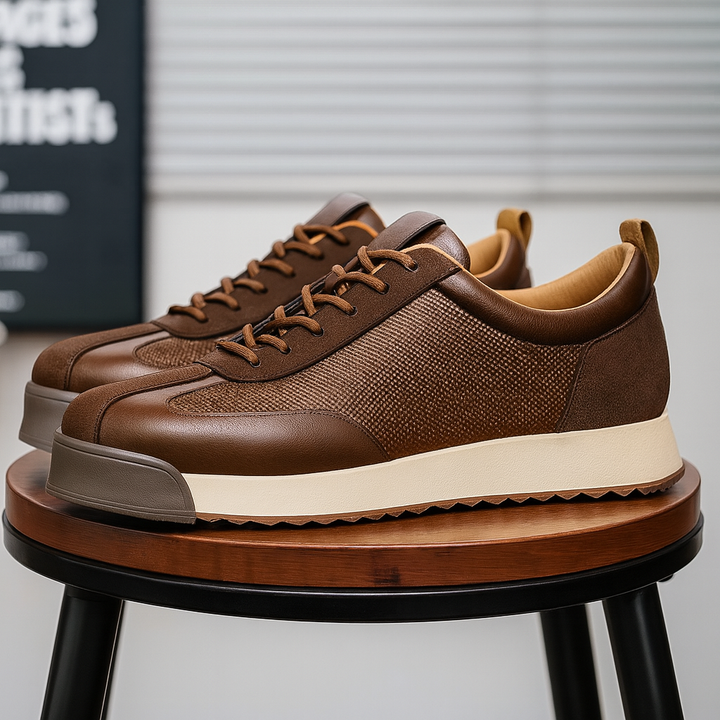 Men's Lace-Up Sneakers with Perforated Side Panels and Platform Sole