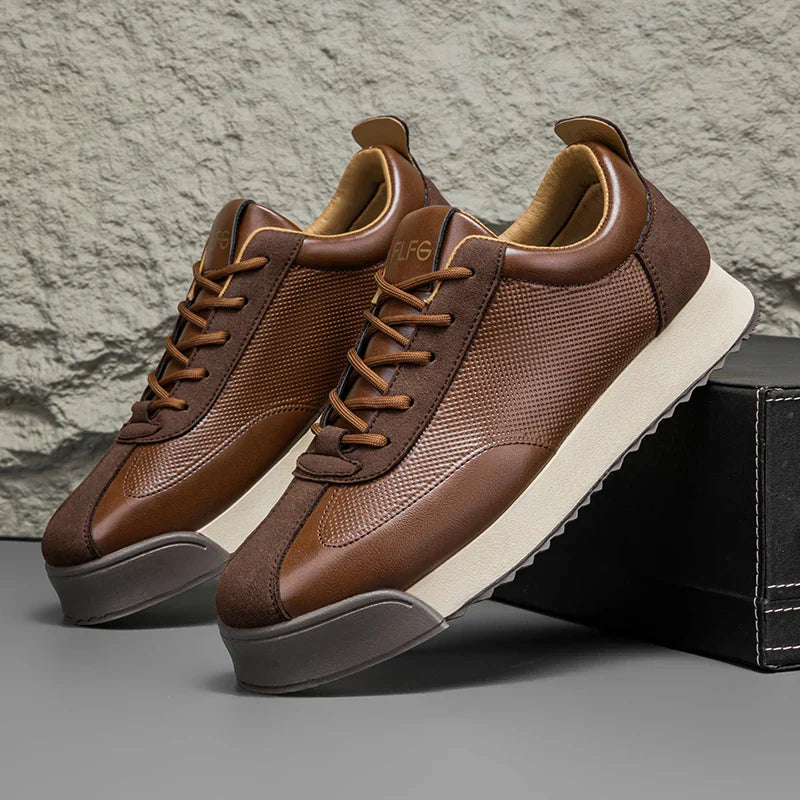 Men's Lace-Up Sneakers with Perforated Side Panels and Platform Sole