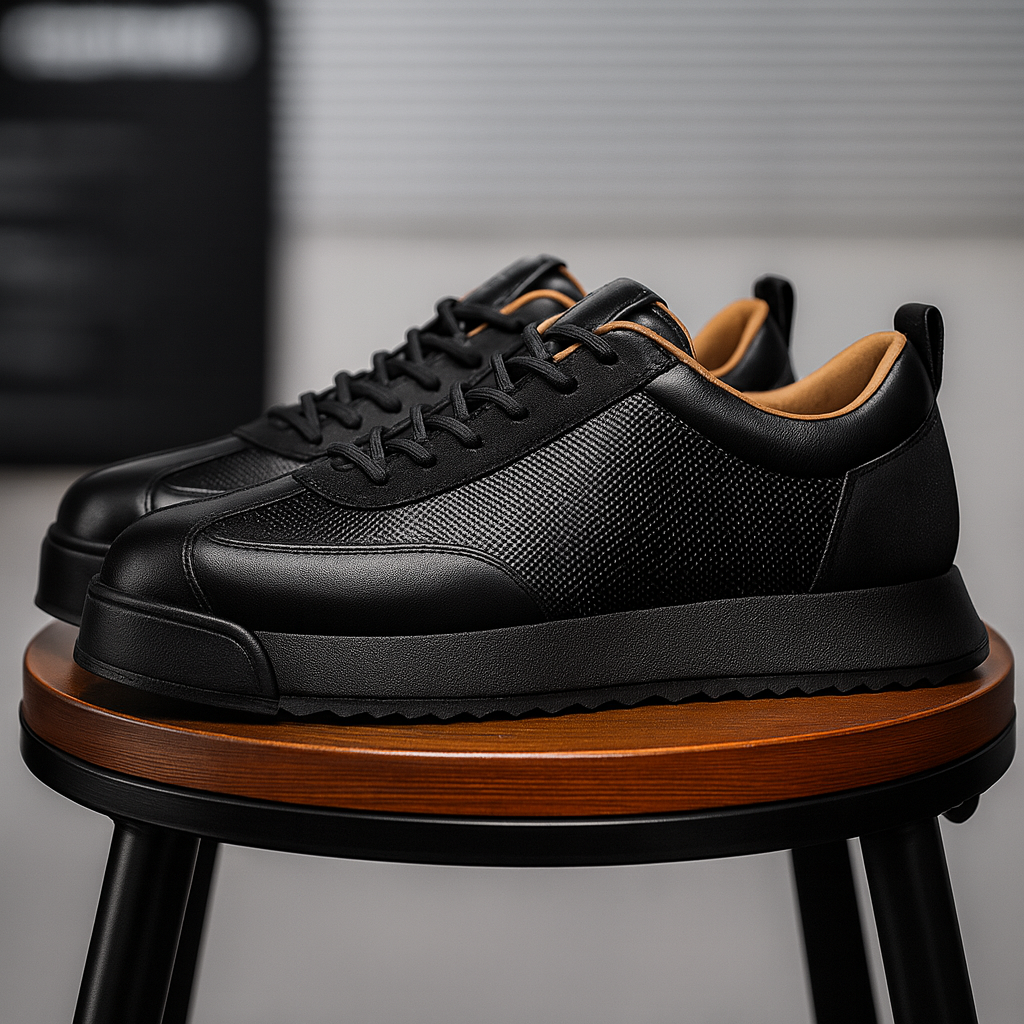 Men's Lace-Up Sneakers with Perforated Side Panels and Platform Sole