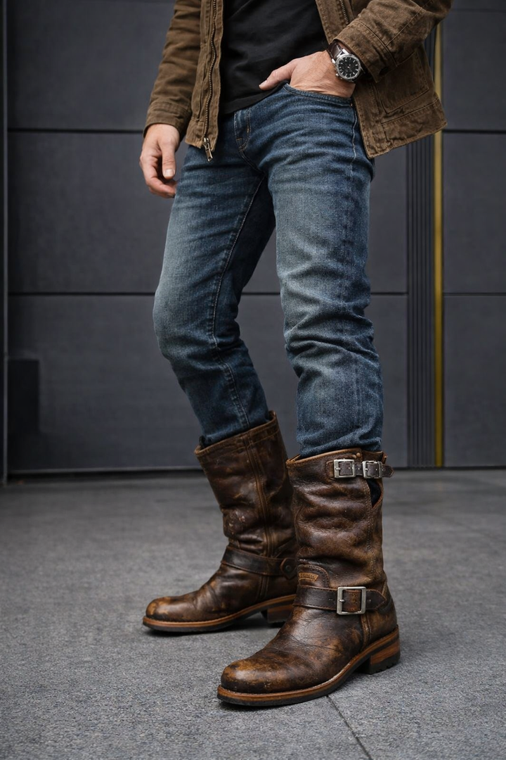 Men's Mid-Calf Boots with Buckle Straps and Lug Sole