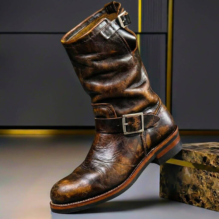 Men's Mid-Calf Boots with Buckle Straps and Lug Sole