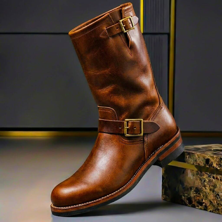 Men's Mid-Calf Boots with Buckle Straps and Lug Sole
