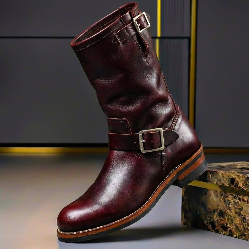 Men's Mid-Calf Boots with Buckle Straps and Lug Sole