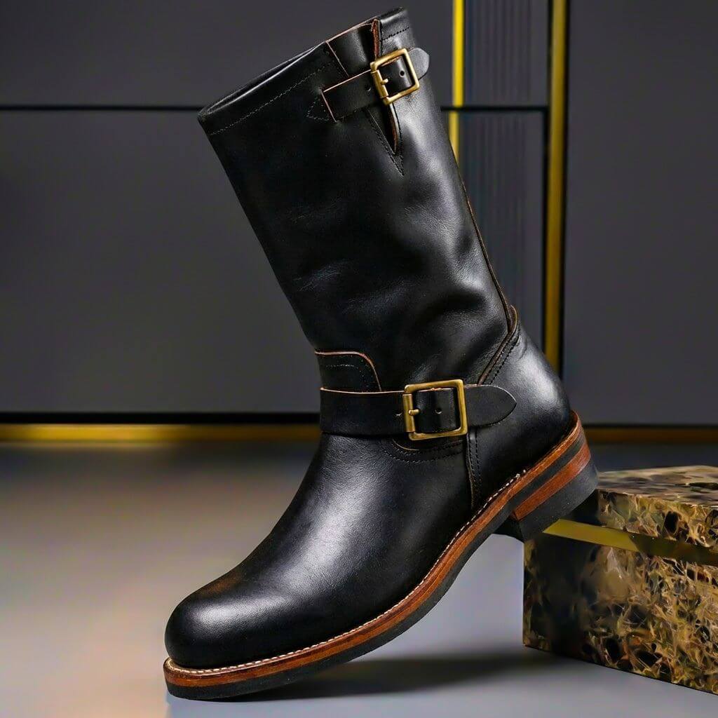 Men's Mid-Calf Boots with Buckle Straps and Lug Sole