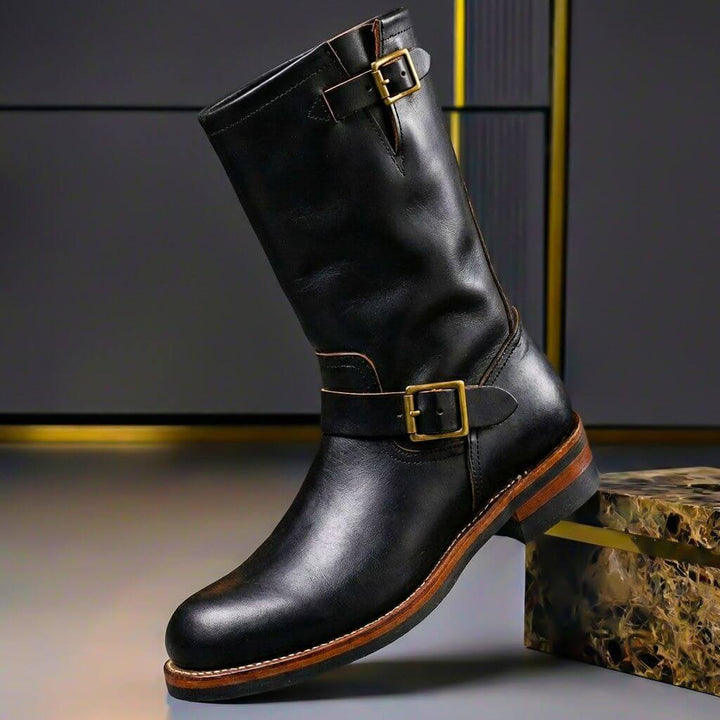 Men's Mid-Calf Boots with Buckle Straps and Lug Sole