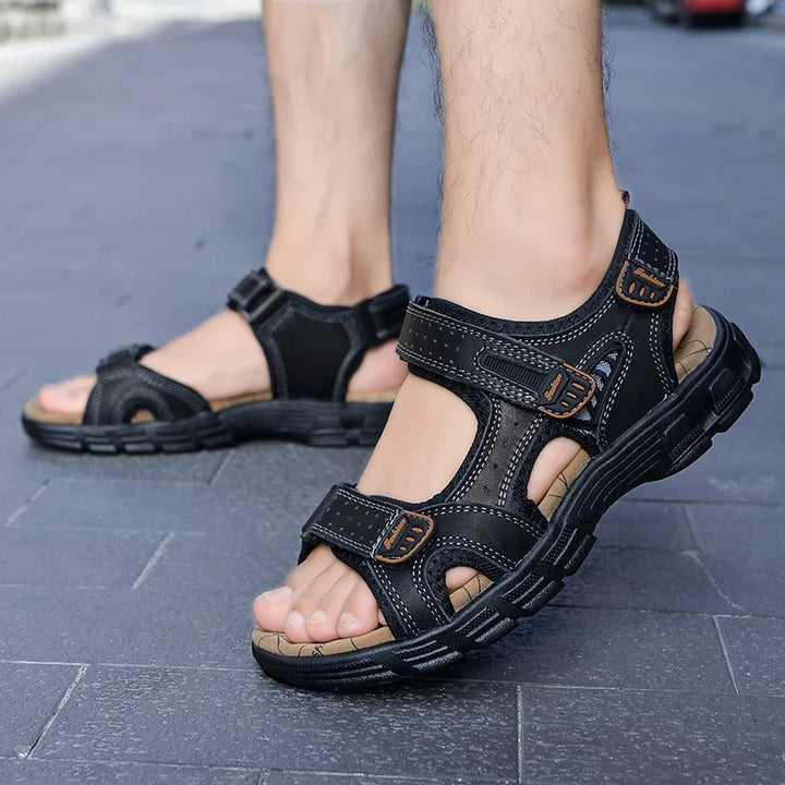 Men’s Open-Toe Sandals with Triple Straps and Thick Sole