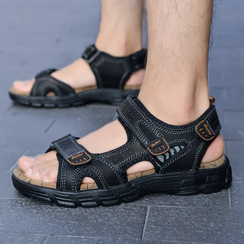 Men’s Open-Toe Sandals with Triple Straps and Thick Sole