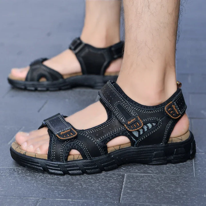 Men’s Open-Toe Sandals with Triple Straps and Thick Sole