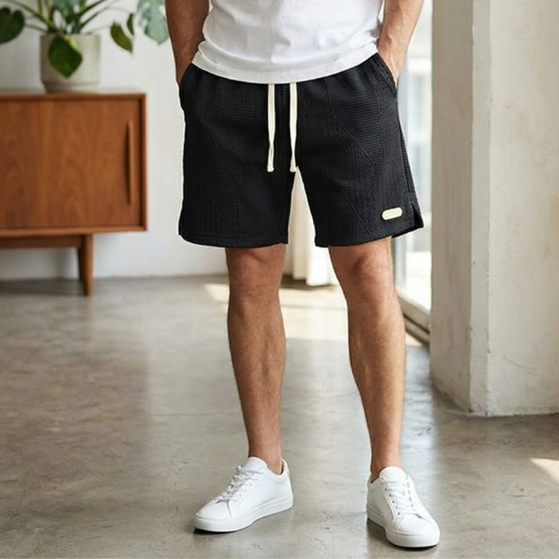 Men’s Patterned Drawstring Shorts with Side Pockets and Elastic Waist