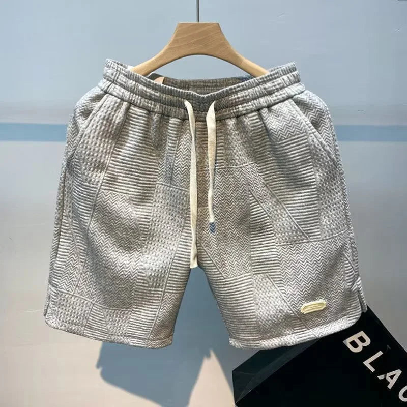 Men’s Patterned Drawstring Shorts with Side Pockets and Elastic Waist