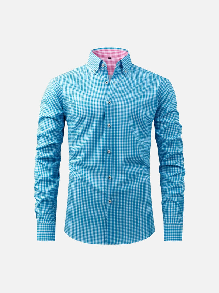 Men's Plaid Shirt with Long Sleeves and Button-Down Collar