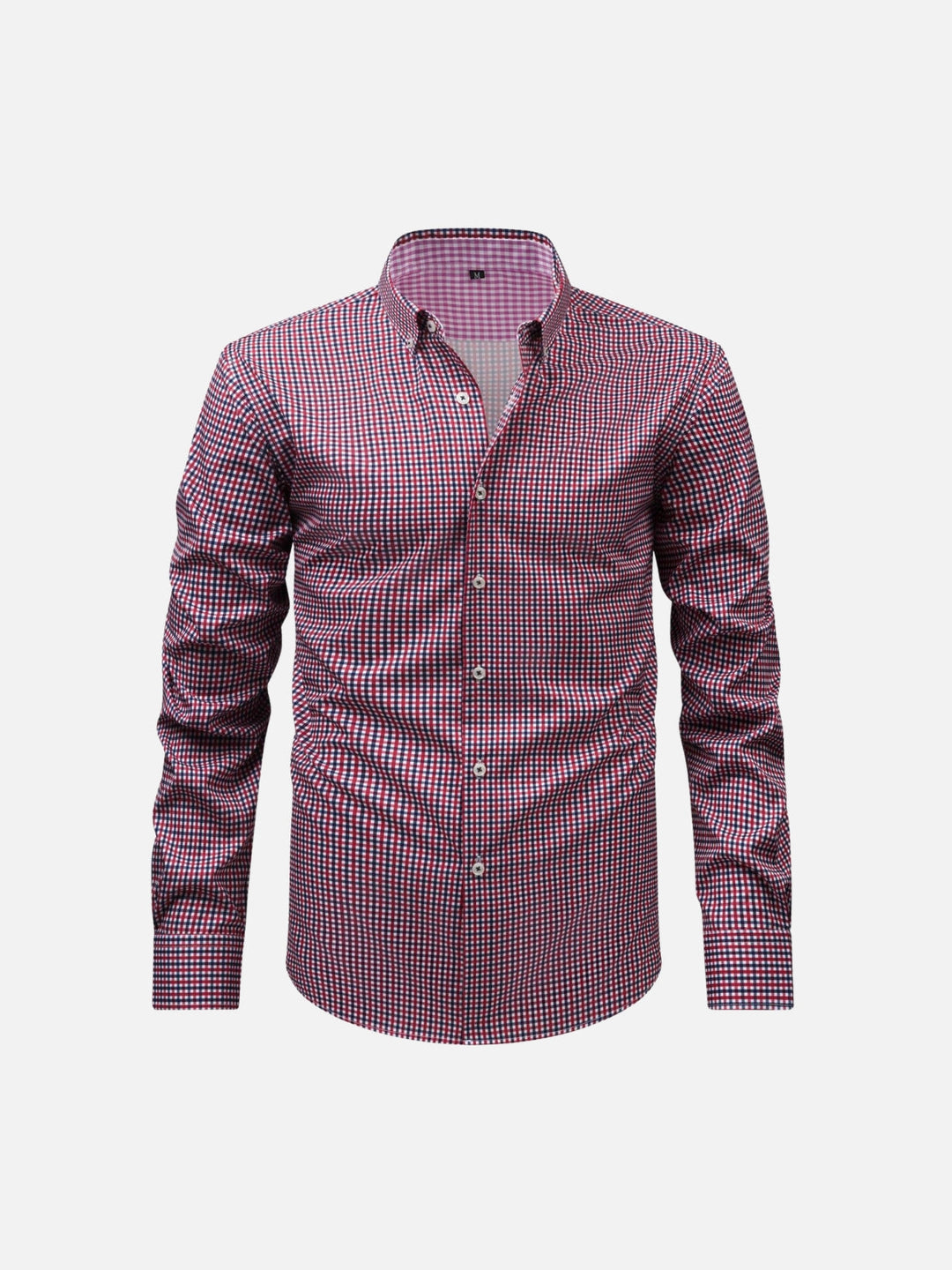 Men's Plaid Shirt with Long Sleeves and Button-Down Collar