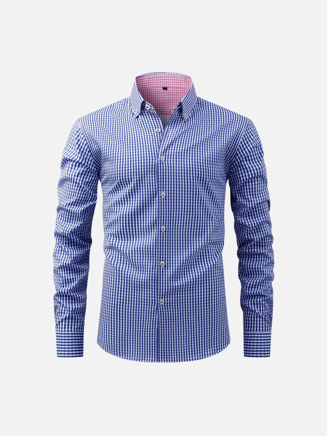Men's Plaid Shirt with Long Sleeves and Button-Down Collar