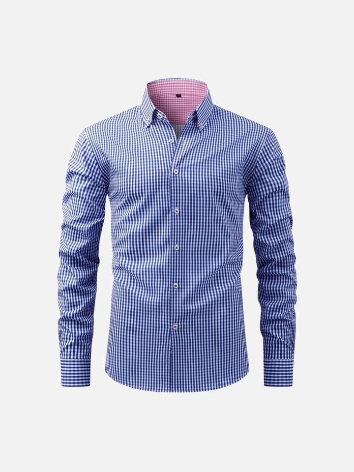 Men's Plaid Shirt with Long Sleeves and Button-Down Collar
