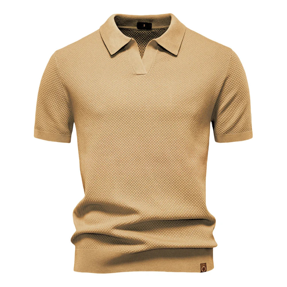 Men’s Polo Shirt with Short Sleeves and V-Notch Collar