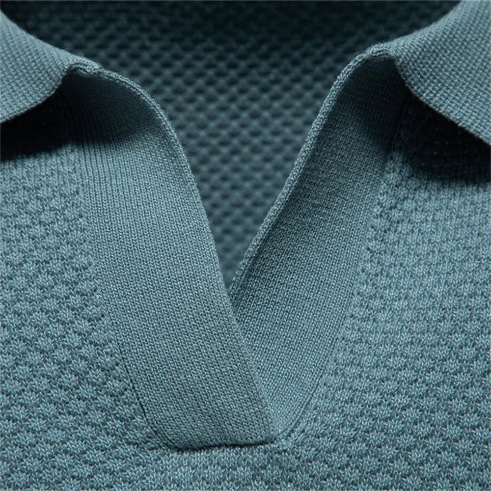 Men’s Polo Shirt with Short Sleeves and V-Notch Collar