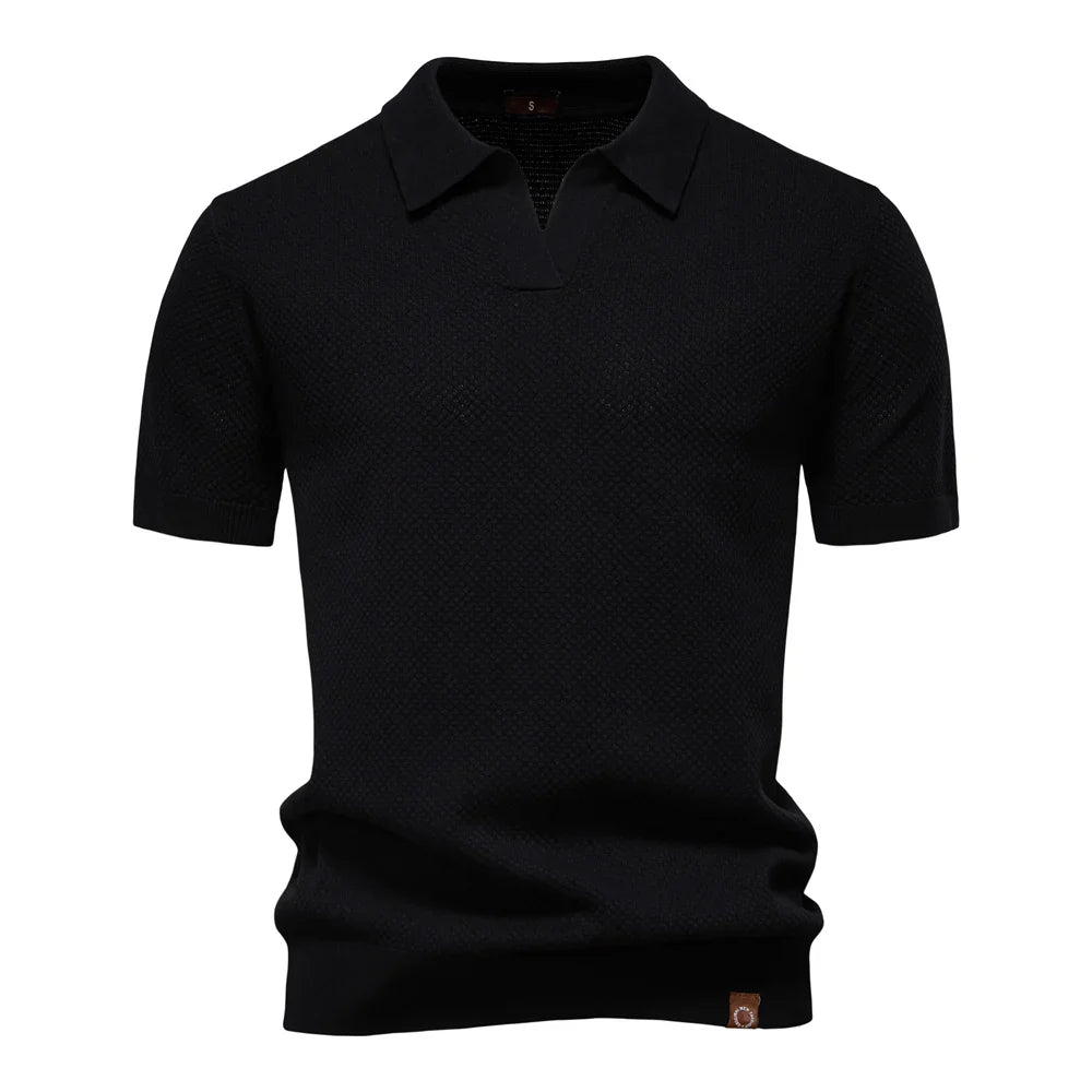 Men’s Polo Shirt with Short Sleeves and V-Notch Collar