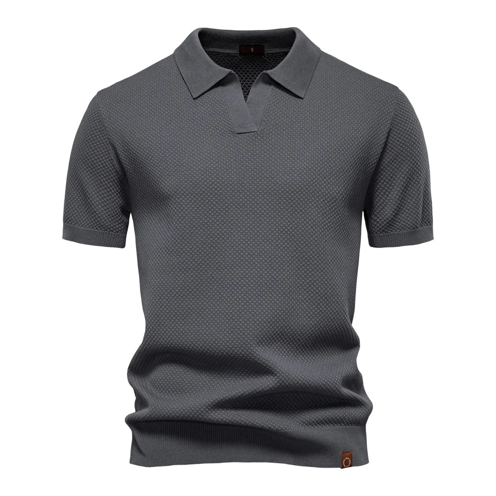 Men’s Polo Shirt with Short Sleeves and V-Notch Collar