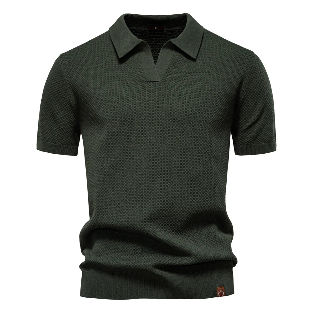 Men’s Polo Shirt with Short Sleeves and V-Notch Collar