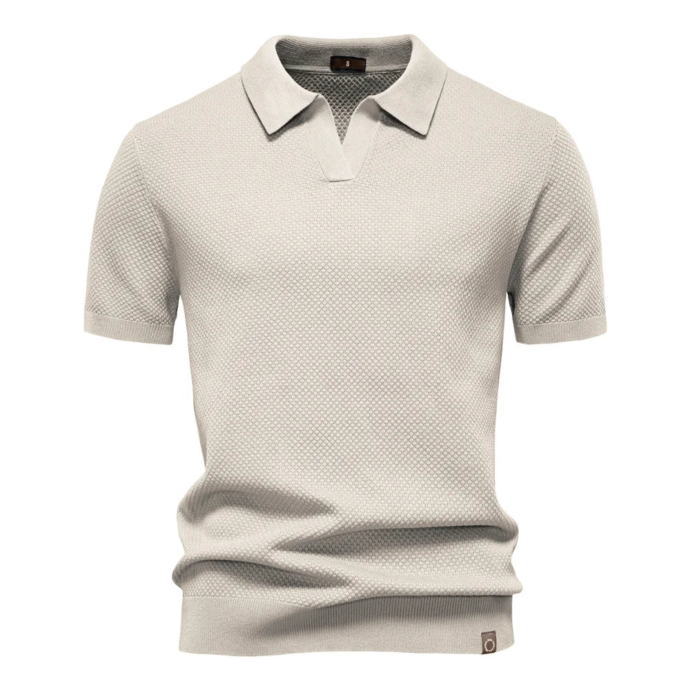 Men’s Polo Shirt with Short Sleeves and V-Notch Collar