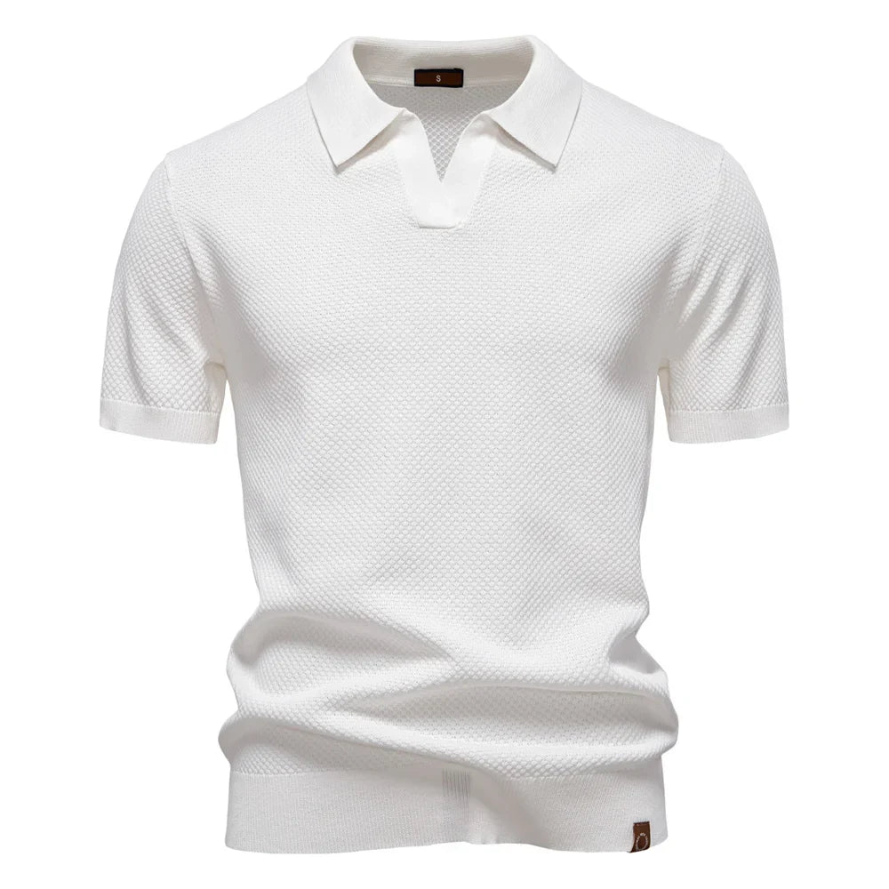Men’s Polo Shirt with Short Sleeves and V-Notch Collar