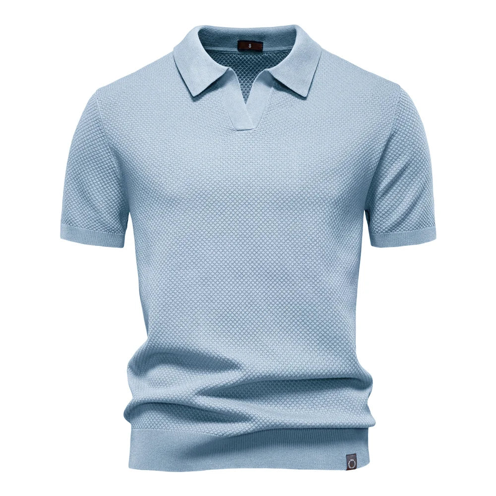 Men’s Polo Shirt with Short Sleeves and V-Notch Collar