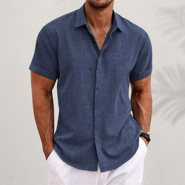 Men's Short-Sleeve Shirt with Button-Down and Cuffed Sleeves