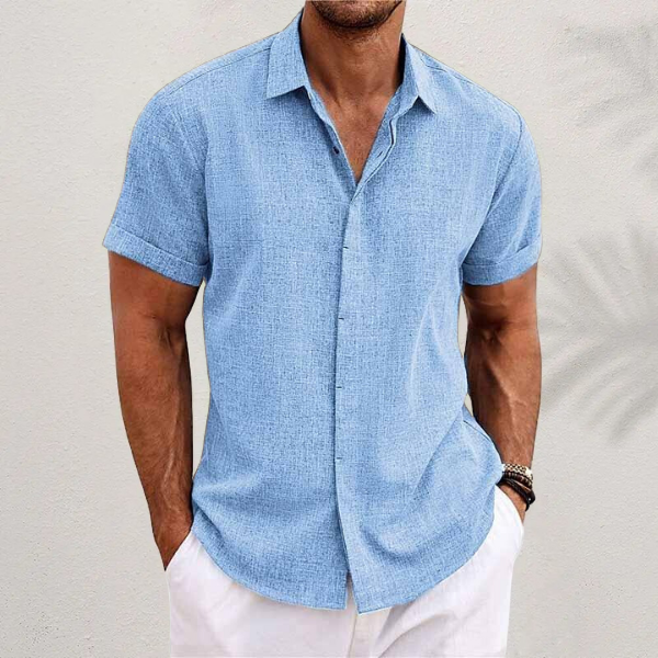 Men's Short-Sleeve Shirt with Button-Down and Cuffed Sleeves