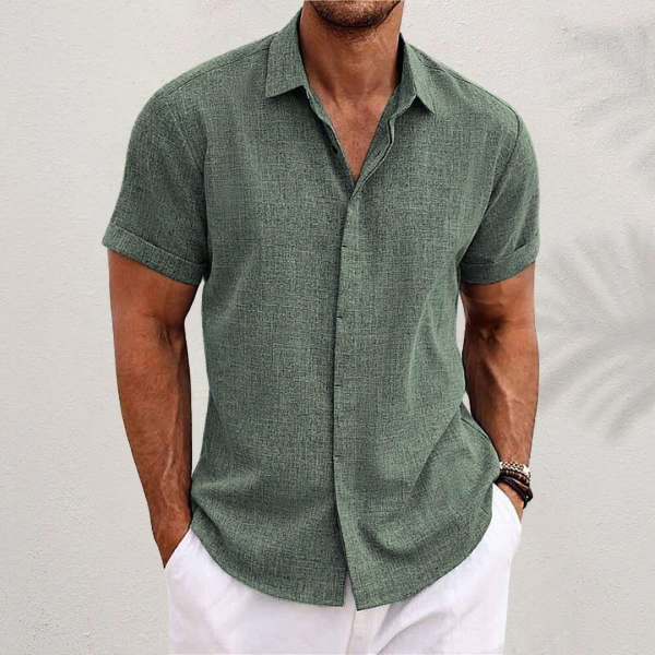Men's Short-Sleeve Shirt with Button-Down and Cuffed Sleeves