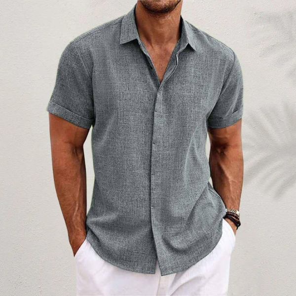 Men's Short-Sleeve Shirt with Button-Down and Cuffed Sleeves