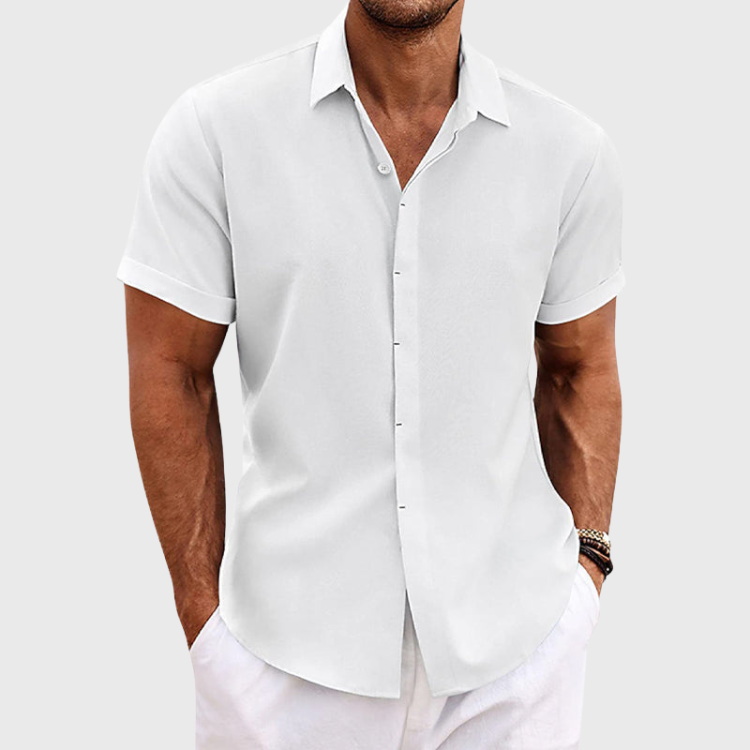 Men's Short-Sleeve Shirt with Button-Down and Cuffed Sleeves