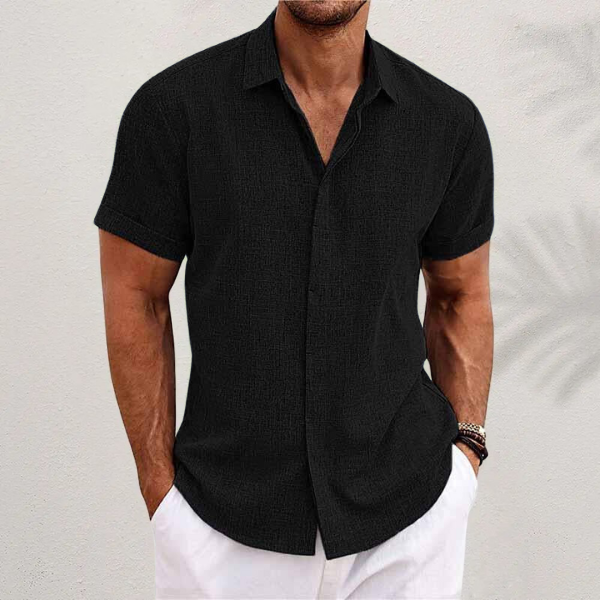 Men's Short-Sleeve Shirt with Button-Down and Cuffed Sleeves