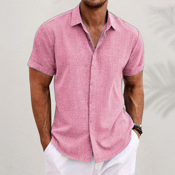 Men's Short-Sleeve Shirt with Button-Down and Cuffed Sleeves