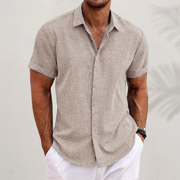Men's Short-Sleeve Shirt with Button-Down and Cuffed Sleeves