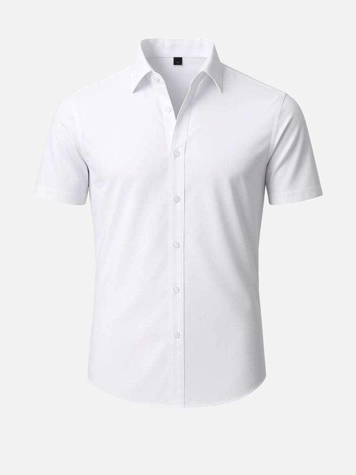 Men's Short Sleeve Shirt with Pointed Collar and Button Front