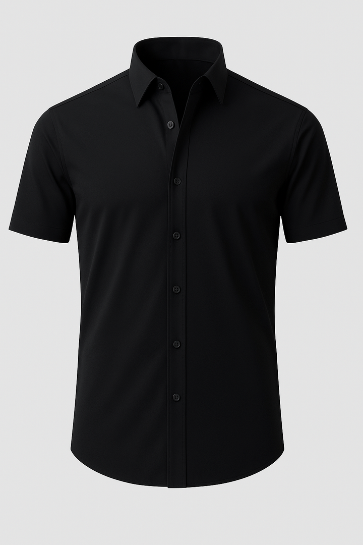 Men's Short Sleeve Shirt with Pointed Collar and Button Front