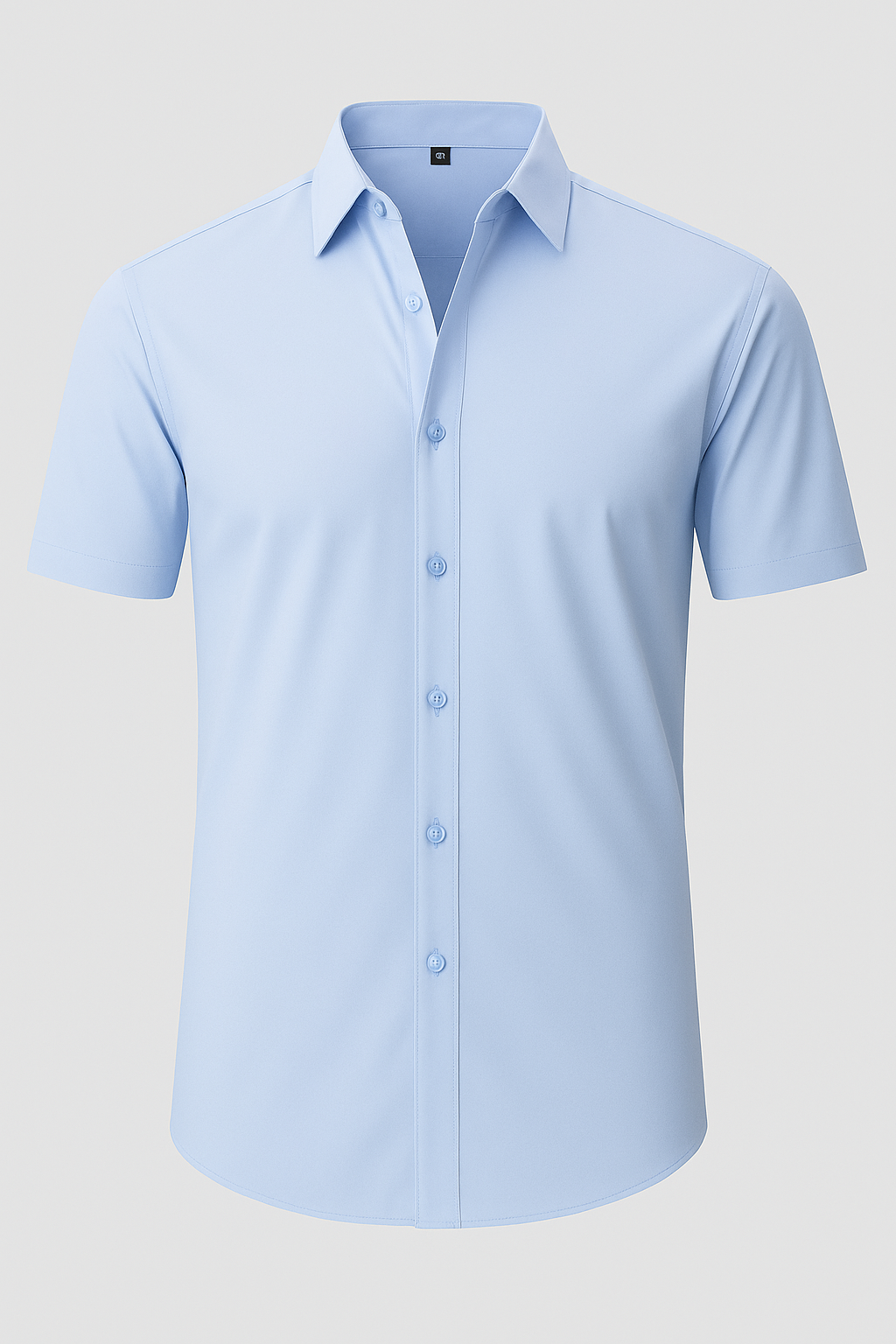 Men's Short Sleeve Shirt with Pointed Collar and Button Front