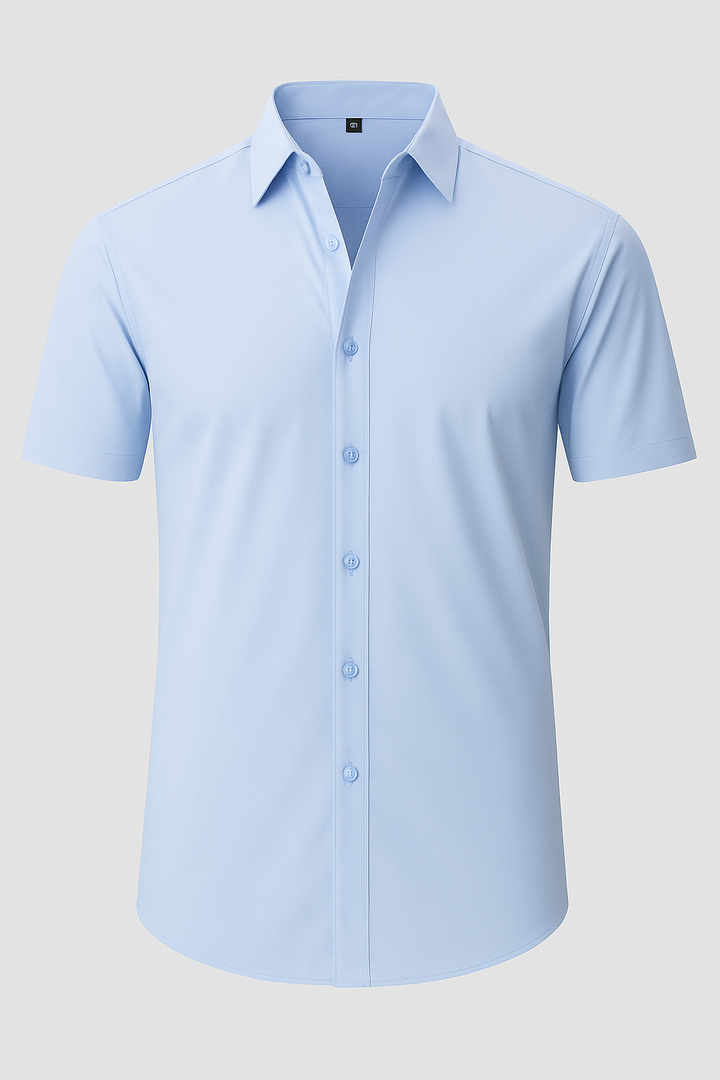 Men's Short Sleeve Shirt with Pointed Collar and Button Front