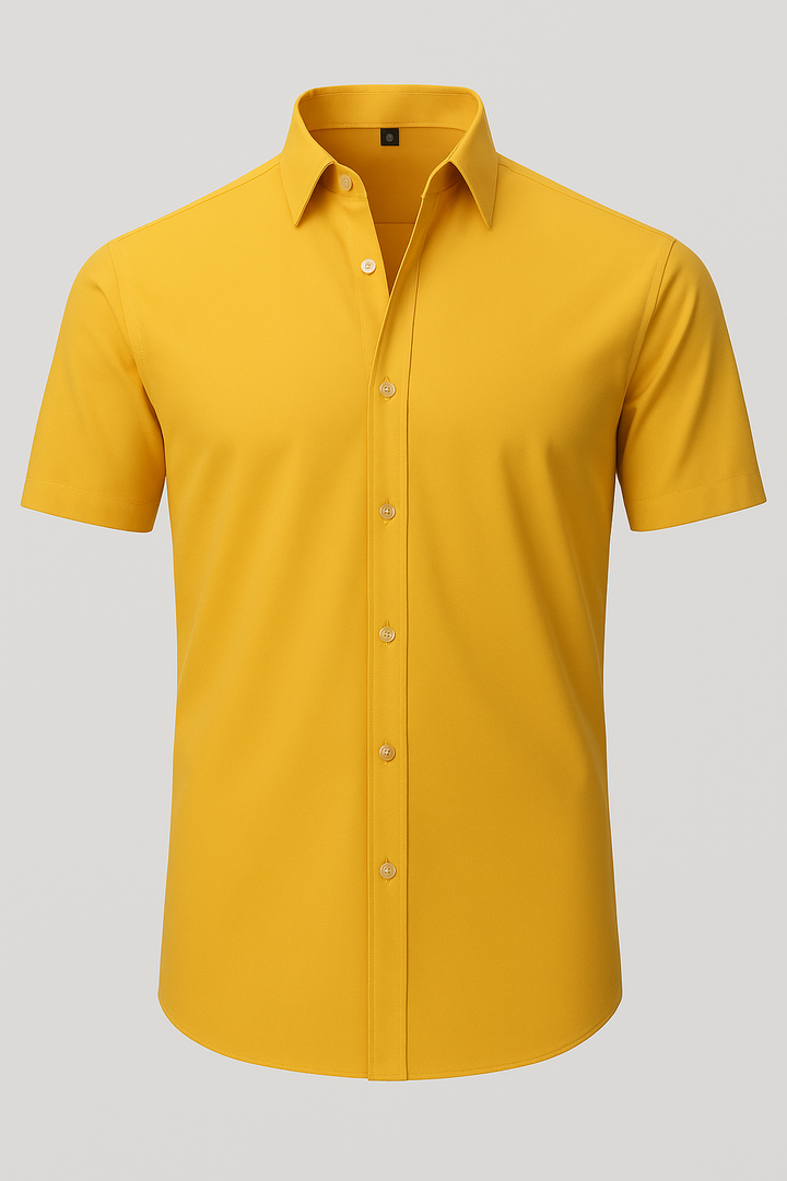 Men's Short Sleeve Shirt with Pointed Collar and Button Front