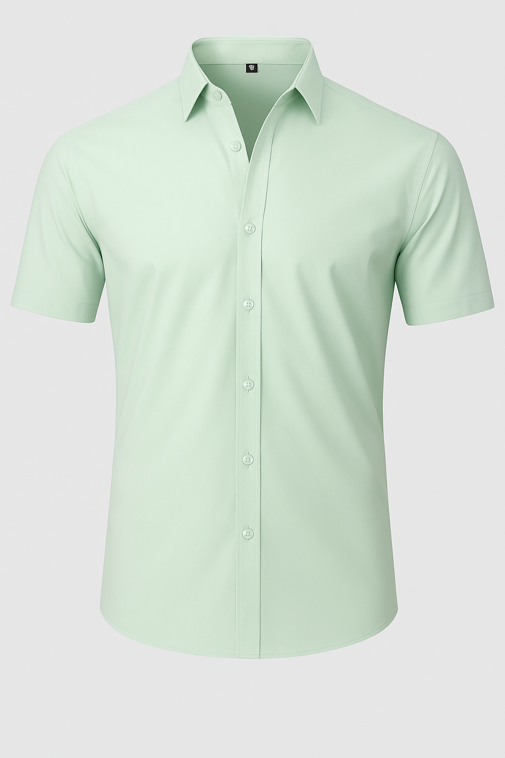 Men's Short Sleeve Shirt with Pointed Collar and Button Front