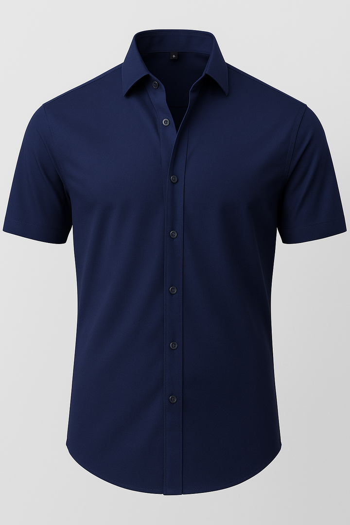 Men's Short Sleeve Shirt with Pointed Collar and Button Front