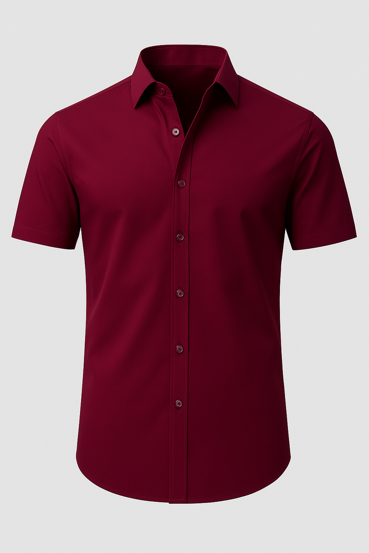 Men's Short Sleeve Shirt with Pointed Collar and Button Front