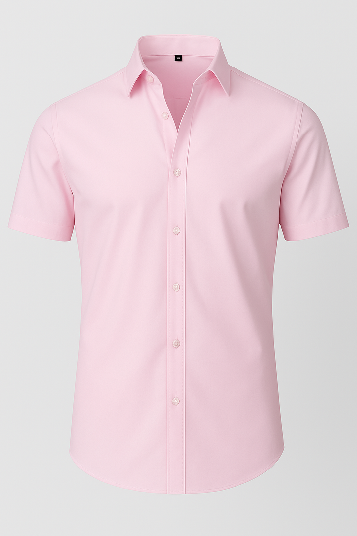 Men's Short Sleeve Shirt with Pointed Collar and Button Front