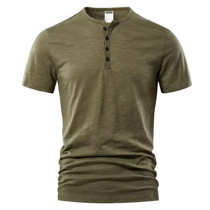 Men’s T-Shirt with Button Placket and Short Sleeves