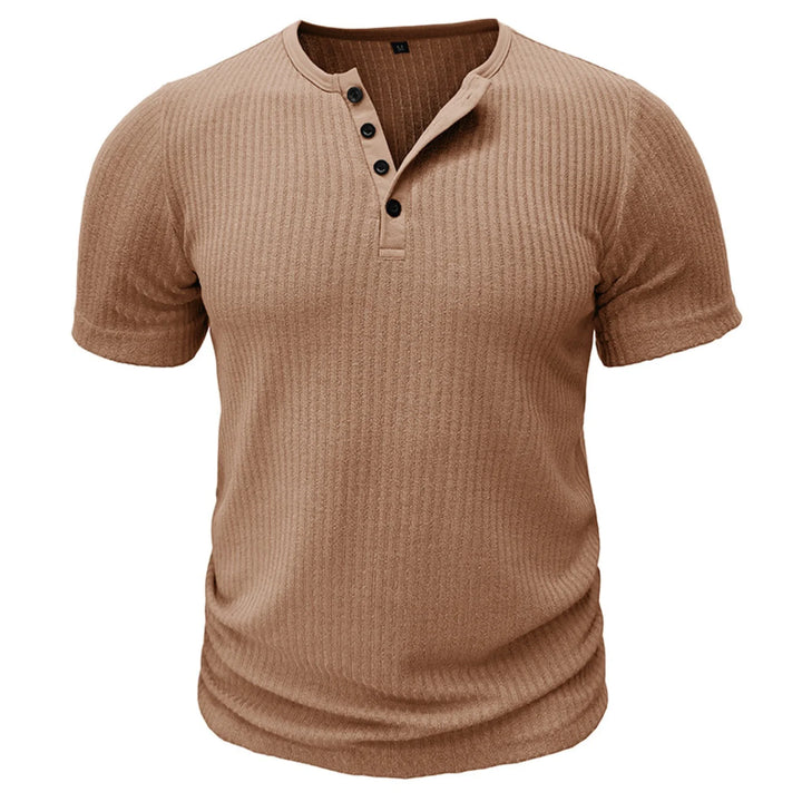 Men’s T-Shirt with Button Placket Ribbed Texture and Short Sleeves