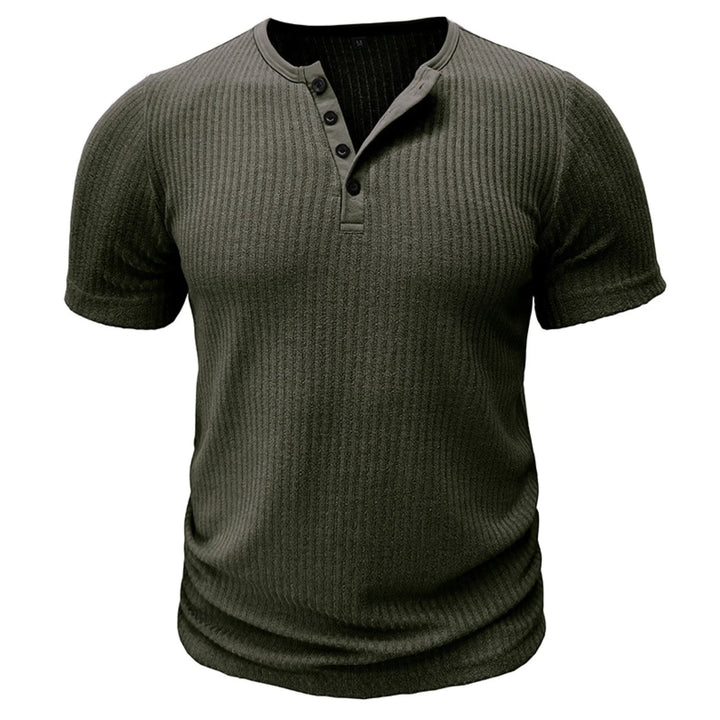 Men’s T-Shirt with Button Placket Ribbed Texture and Short Sleeves